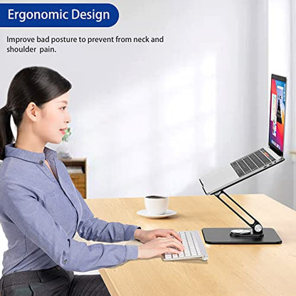 BESIGN LSX7 Laptop Stand with 360 Rotating Base, Ergonomic Adjustable Notebook Riser, Foldable Computer Holder Compatible with 10-15.6" Laptops (Black) - color: Black