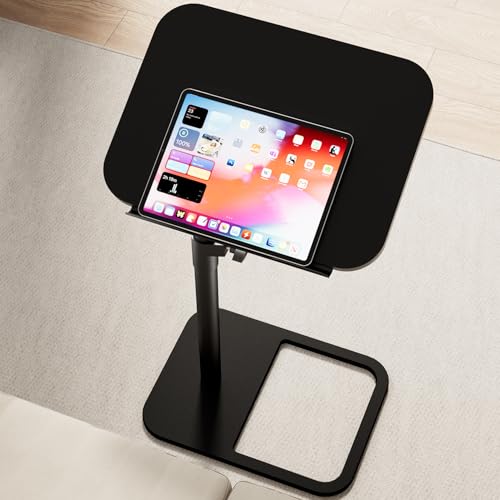GOYLSER TV Tray Table Adjustable Height, Flip-Top, Snack Side Table with 360° Swivel and 180° Tilt, C Shaped End Table for Couch, Sofa, Dinner Eating and Recliner (Black) - color: Black, style: Angle Tilt