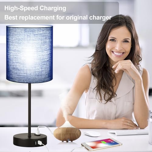 Lynnoland 2 Pack Touch Control Table Lamps with 2 USB & AC Outlet, 3-Way Dimmable Bedside Nightstand Lamps for Bedroom Living Room Nursery, 800 Lumens 5000K Daylight Bulbs Included - color: Navy Blue & Matte Black