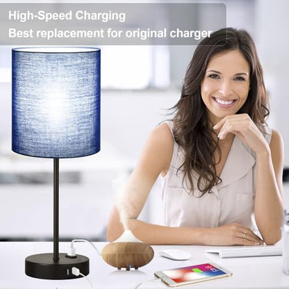Lynnoland 2 Pack Touch Control Table Lamps with 2 USB & AC Outlet, 3-Way Dimmable Bedside Nightstand Lamps for Bedroom Living Room Nursery, 800 Lumens 5000K Daylight Bulbs Included - color: Navy Blue & Matte Black