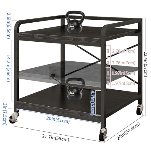 METYERRY Under Desk Printer Stand with Power Outlet, Adjustable Shelf,Black - color: Black