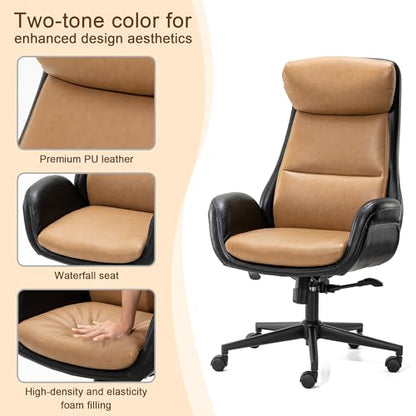 Glitzhome High Back Office Chair,Modern Ergonomic Swivel Office Chair,Adjustable Home Office Desk Chair with Lumbar Support,Black & Camel - color: Black & Camel
