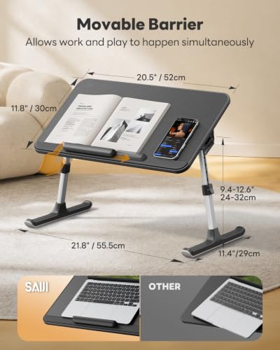 SAIJI Non-Slip Leather Laptop Bed Tray Table,Lap Desk with Laptop Stopper - color: Black, size: Medium