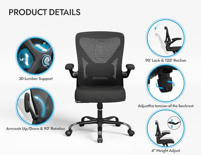 Office Chair: 330LBS Mesh Ergonomic Desk Chair Comfy with 3D Lumbar& Swivel - color: Full Black, size: Pack of 1