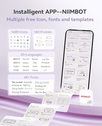 NIIMBOT Label Maker, B21 Pro 300DPI HD Sticker Printer for Photos,Purple | Red&Black Dual-Color Printer, Bluetooth Sticker Maker for Notes, Study Graphics, Memo Maker, Come with 2'' x 1.2'' Label Roll - color: Purple