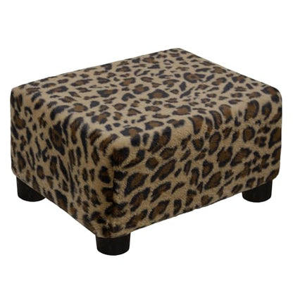 CAROLMADE Small Foot Stool Ottoman Footstool with Legs Under Desk Footrest for Living Room Bedroom and Office, Faux Fur Brown - color: Leopard Print Brown, size: 11"d X 15.4"w X 8.3"h