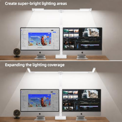 LED Desk Lamp for Home Office，42" Eye-CaringDesk Light with Remote，Adjustable Flexible Gooseneck，1800LM Ultra Bright Table Lamp with Base for Work，Reading, Study，Double Monitor（White） ﻿ - size: extra-Large