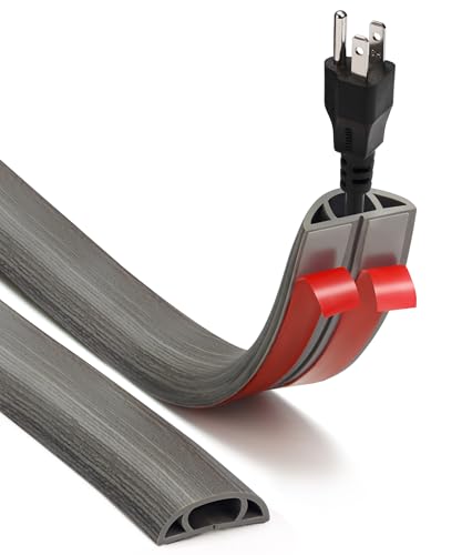 3.6FT Self-Adhesive Floor Cord Cover, Anti-Trip Cable Raceway | Gray Oak Wood Cord Covers for Wires on Floor, Cable Cover for Wires, Cable Management , Cord Hider W 0.47" x H 0.28" - color: Gray Oak Wood, size: W 1.22" X L 3.6'