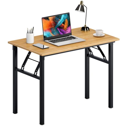 Need Office Computer Desk 39.3 Inch Sturdy Folding Laptop Table Teak | Black Frame Writing Gaming Work Table/Foldable Home Office Desk/Sewing Table, No Assembly Required - color: Teak & Black Frame, size: 39inch