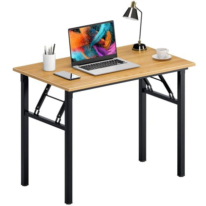 Need Office Computer Desk 39.3 Inch Sturdy Folding Laptop Table Teak | Black Frame Writing Gaming Work Table/Foldable Home Office Desk/Sewing Table, No Assembly Required - color: Teak & Black Frame, size: 39inch