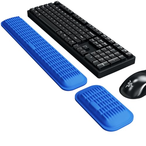 MEKASS Ergonomic Wrist Rest for Keyboard and Mouse, Soft Memory Foam Keyboard Wrist Rest Set with Non-Slip Silicone Base, Easy Typing, Pain Relief, Comfort for Office, Work, Gaming (Blue) - style: Blue