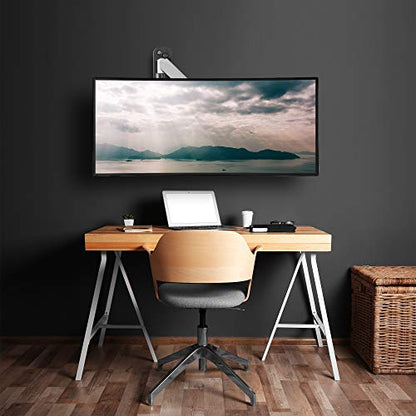 AVLT Single Monitor Arm Wall Mount for 13-32" Screens, Full Motion - Silver | Supports flat/curved/ultrawide screens up to 19.8 lbs. Smooth gas spring control, 3-bolt wall plate and cable management - color: Single