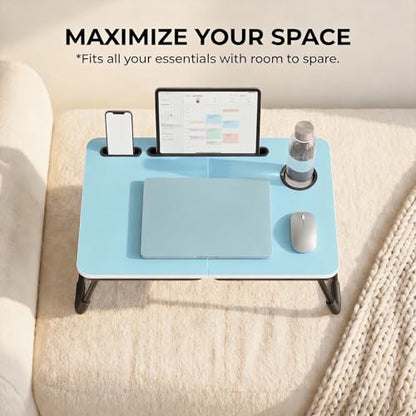 BUYIFY 23.4" Foldable Lap Desk Bed Table with Cup Holder Tray Blue - color: Blue