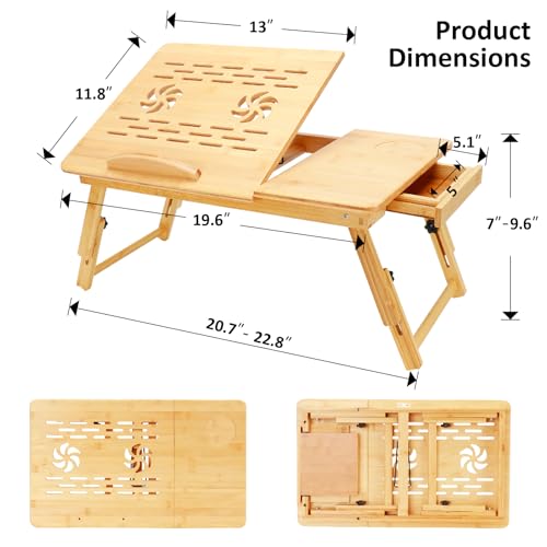 Laptop Desk for Bed, Foldable Bed Tray, Adjustable Angle & Height