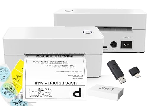 4x6 Thermal Label Printer, All-in-One Portable Bluetooth Shipping Label Printer for Small Business Compatible with Android/iPhone/Mac/Windows for Amazon Shopify Etsy USPS & UPS,White