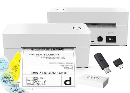 4x6 Thermal Label Printer, All-in-One Portable Bluetooth Shipping Label Printer for Small Business Compatible with Android/iPhone/Mac/Windows for Amazon Shopify Etsy USPS & UPS,White