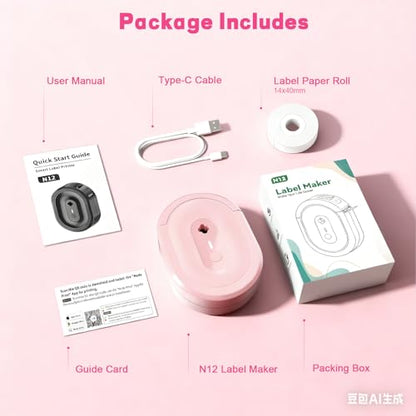 Label Maker Machine with 1 Tape N12 Bluetooth Label Printer, Pink - color: Pink