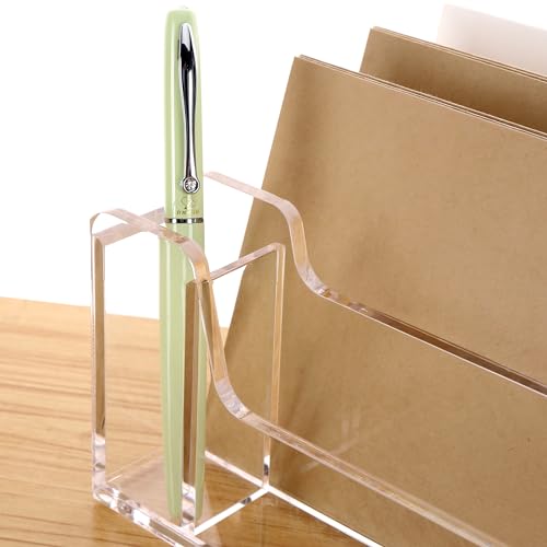 SANRUI Acrylic Mail Organizer with Pen Holder, Clear Mail Sorter, 4-Slot - size: 4 Slots with Pen Holder