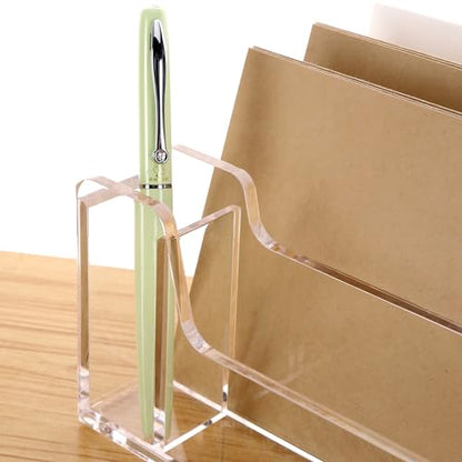 SANRUI Acrylic Mail Organizer with Pen Holder, Clear Mail Sorter, 4-Slot - size: 4 Slots with Pen Holder