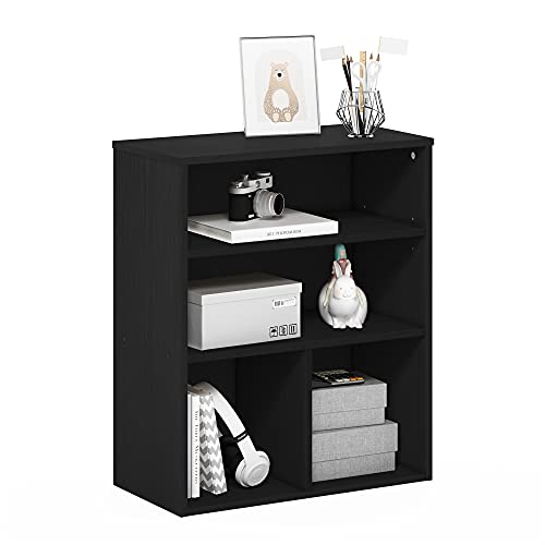 Furinno PASIR Book Shelf, 3-Tier Display Bookshelf with Adjustable Shelf, Cube Storage Bookcase, 11.8 x 23.6 x 28.2, for Living Room, Bedroom, Home Office, Black Oak - color: Blackwood, size: 3-Tier Wide