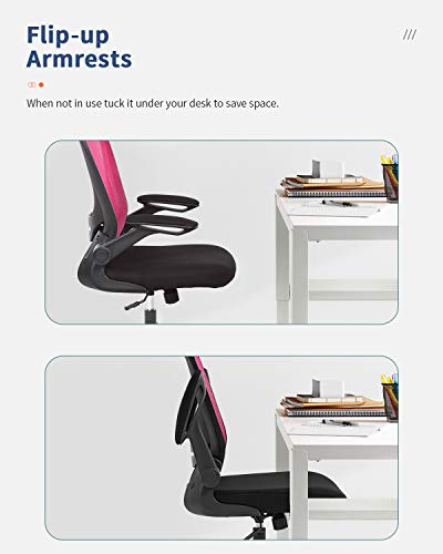 Home Office Chair Ergonomic Desk Chair Mesh Computer Chair with Lumbar Support Flip-up Arms Swivel Rolling Executive Task Chair Adjustable Chair for Adults(Pink) - color: Pink
