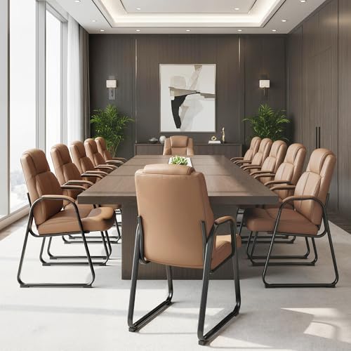 Okeysen Big & Tall Waiting Room Chairs Set of 10, PU Leather Reception Guest Chair with Padded Arm Rest, Office Desk Chair with Sled Base No Wheels, for Office Meeting, Conference Room, Lobby, 500lb - color: Brown, size: Set of 10