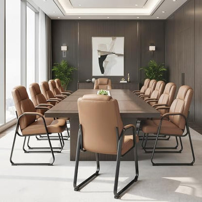 Okeysen Big & Tall Waiting Room Chairs Set of 10, PU Leather Reception Guest Chair with Padded Arm Rest, Office Desk Chair with Sled Base No Wheels, for Office Meeting, Conference Room, Lobby, 500lb - color: Brown, size: Set of 10