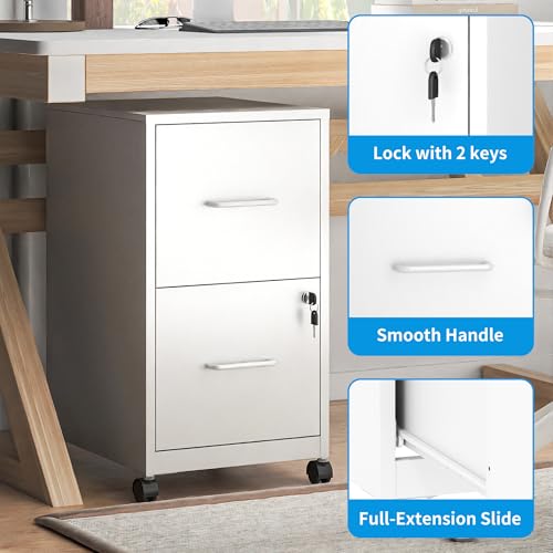 2-Drawer Mobile File Cabinet with Lock and Wheels