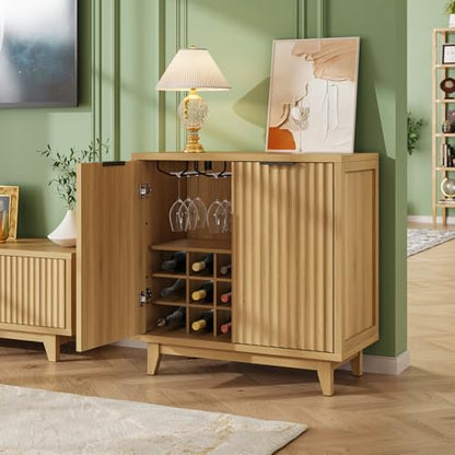 Fluted Coffee Bar Cabinet with Storage, Modern Sideboard Buffet Cabinet - color: Wood Grain, size: Coffee Bar - 15.7"D x 31.5"W x 31.5"H