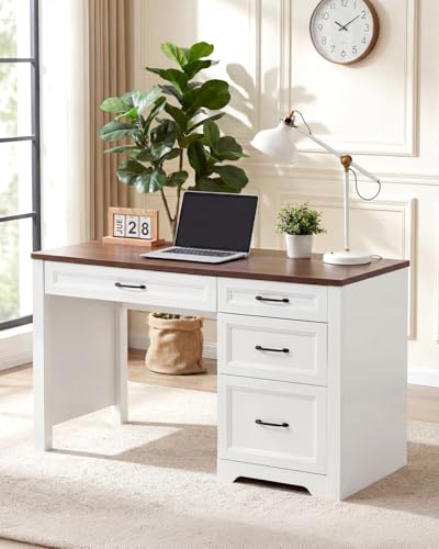 Garvee Brown Farmhouse Executive Desk with File Cabinet & Storage Drawers, Space-Saving Small Home Office Desk for Bedroom - color: Brown