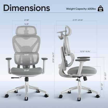 Ergonomic Mesh Office Chair, Desk Chairs with Adjustable Lumbar Support, 4D Flip-up Arms & 3D Headrest, Comfy High Back Breathable Mesh Computer Chair for Home Office, 400lbs (Grey) - color: Grey