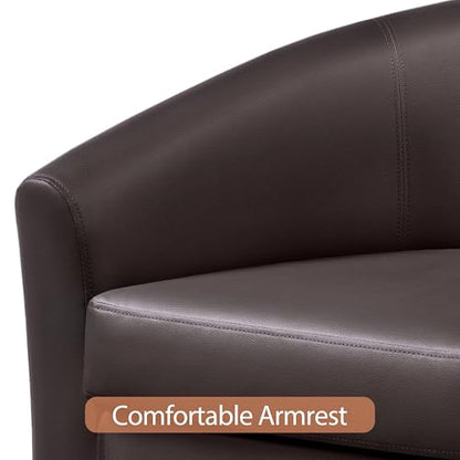 Topeakmart Faux Leather Accent Chair Set of 2, 300 lb Cap, Espresso | Set of 2 PU Leather Barrel Chairs, U-shaped Backrest, Foam Seat, 18" Seat Height, Solid Wood Legs - color: Espresso, size: Set of 2