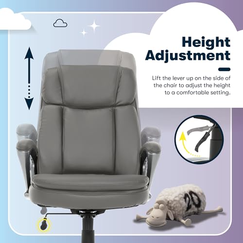 Serta Ergonomic Big and Tall Executive Office Chair Lumbar Support, Leather | Fairbanks, Gaming Chair with Headrest, 350lb Capacity, Padded Arms, Semi-Plush Seat Cushion, Adjustable Height and Tilt, Gray - color: Grey, size: 350 lbs