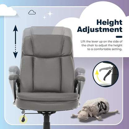 Serta Ergonomic Big and Tall Executive Office Chair Lumbar Support, Leather | Fairbanks, Gaming Chair with Headrest, 350lb Capacity, Padded Arms, Semi-Plush Seat Cushion, Adjustable Height and Tilt, Gray - color: Grey, size: 350 lbs