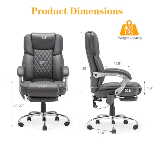 HOMREST Heated Massage Executive Office Chair with Footrest, Grey - color: Grey