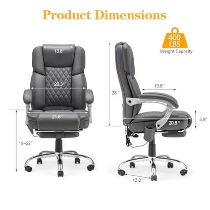 HOMREST Heated Massage Executive Office Chair with Footrest, Grey - color: Grey