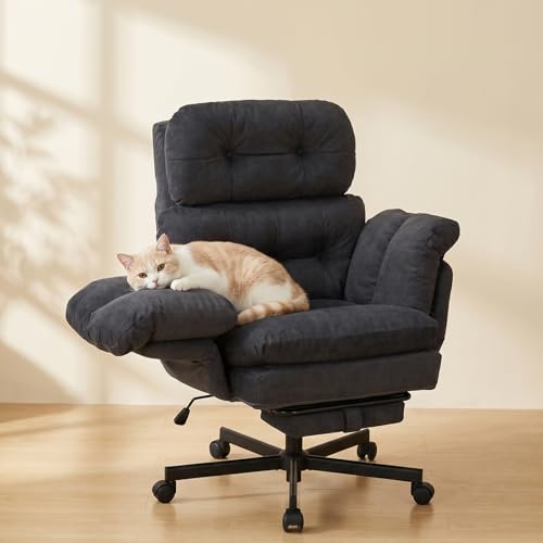 Criss Cross Office Chair with Foot Rest, Big and Tall Desk Chair with Flip Armrests for Pets & Cross Legged Sitting, Comfy Executive Ergonomic Office Reclining Computer Gaming Vanity Chair, Gray - color: Grey