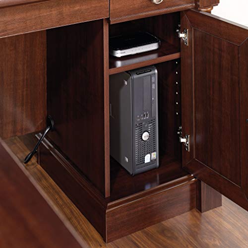 Sauder Palladia L Shaped Desk with Drawers, Office Desk with File Cabinet Storage, Cable Management, Keyboard Tray, in Select Cherry finish - color: Select Cherry