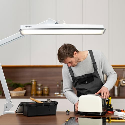 LED Architect Desk Lamp with Clamp, 30W 2500LM, White 30CCT | 324 LEDs deliver flicker-free lighting with 5 color modes, 5 brightness levels, and reinforced dual metal arms - color: White