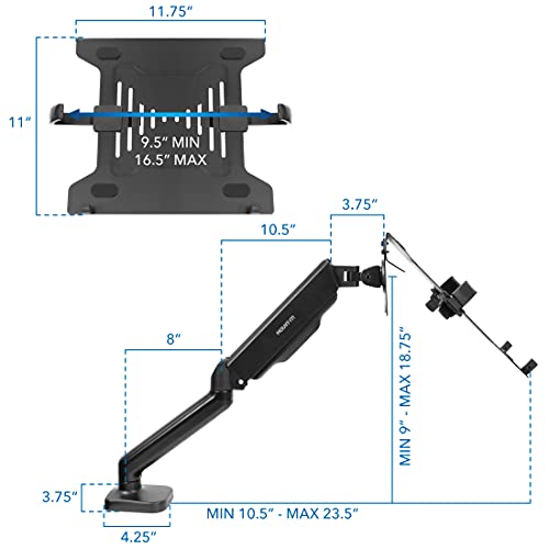 Mount-It! Laptop Desk Mount Arm with Gas Spring, Height Adjustable Laptop Stand for Desk, Fits Laptops up to 17 Inch, Full Motion Laptop Tray Mount with Clamp or Grommet Installation - style: Laptop Arm