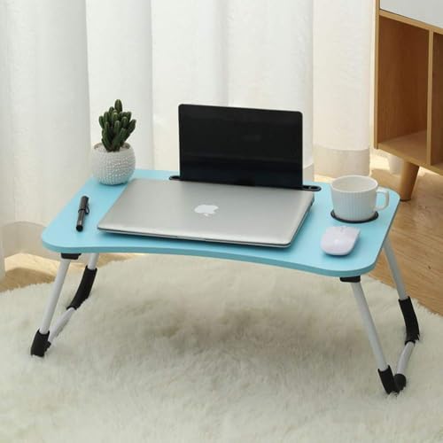 Lap Desk with Storage Drawer, Cup and Tablet Holder, Bed Tray Table, Foldable Laptop Desk, Laptop Stand for Working, Writing, Gaming and Drawing (23.6", Blue) - color: Blue