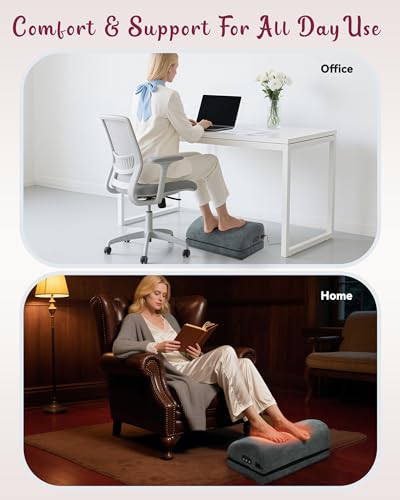 Heated Foot Rest for Under Desk at Work, Gifts | Ergonomic Memory Foam, Feet Warmer Heater, Foot Stool with Vibration Massage & 2 Heat Levels - color: Light Grey