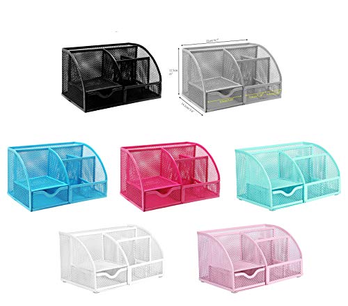 Exerz Desk Organizer 7 Compartments Metal Mesh Pen Holder Turquoise - color: Turquoise
