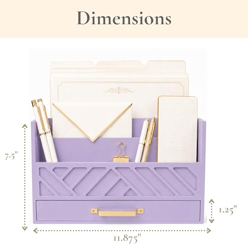 BLU MONACO | Wooden Mail Organizer Countertop with Drawer | Tabletop Organizer with Drawers for Desk | Mail Sorter Organizer Countertop Letter Paper Holder - color: Purple
