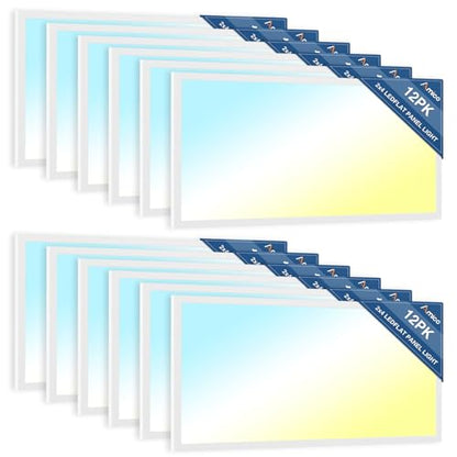 Amico 12 Pack 2x4 LED Flat Panel Light with 3CCT Selectable, 50W, ETL/FCC | 4000K/5000K/6500K, 30W/40W/50W, 0-10V Dimmable, 6250LM Super Bright LED Drop Ceiling Fixtures for Office Meeting Classroom - size: 2x4 12Pack