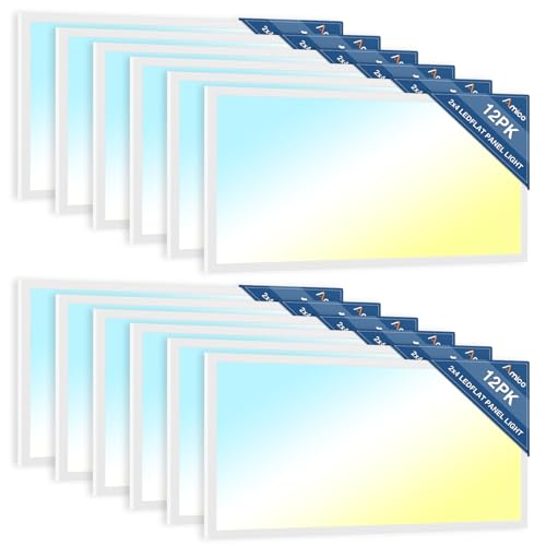 Amico 12 Pack 2x4 LED Flat Panel Light with 3CCT Selectable, 50W, ETL/FCC | 4000K/5000K/6500K, 30W/40W/50W, 0-10V Dimmable, 6250LM Super Bright LED Drop Ceiling Fixtures for Office Meeting Classroom - size: 2x4 12Pack