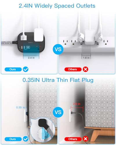 Cruise Essentials 2026, Travel Power Strip with USB C,Flat Plug, Black - color: Black, size: 10Ft