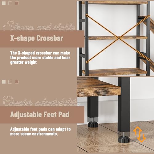 70x70 Triple 5 Tier Book Shelf, Large Wooden Bookcase with 17 Open Display Shelf, Modern Tree Bookshelf Metal Frame Tall Book Case Furniture for Living Room Bedroom Home Office Rustic Brown - color: Brown, size: 5 tier