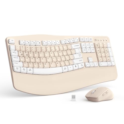 Wireless Keyboard and Mouse Combo, 2.4G Ergonomic Wave Keys (Latte-A) - color: Latte-A