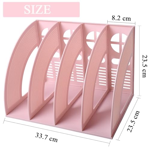 A4 File Holder Magazine File Folder Desk Organizer, 4 Vertical Compartments Bookshelf Document Divider Paper Box Bookends for Office Home Organization and Storage Racks - color: Pink, size: 4 compartments